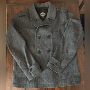 Express Men's Double Breasted Wool Gray Peacoat Large